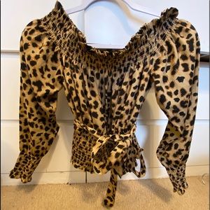 Express off the shoulder cheetah silk shirt